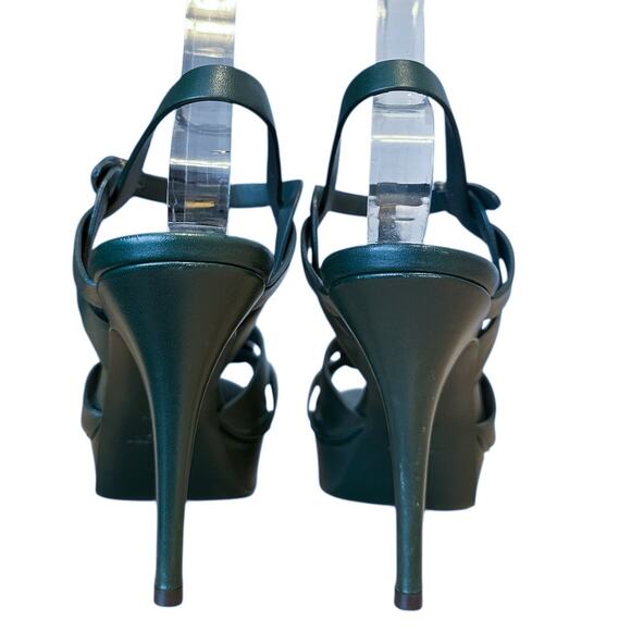 Saint Laurent Tribute Dark Leaf Green Leather Platform High Heel Sandals  EU 40 - Picture 4 of 11